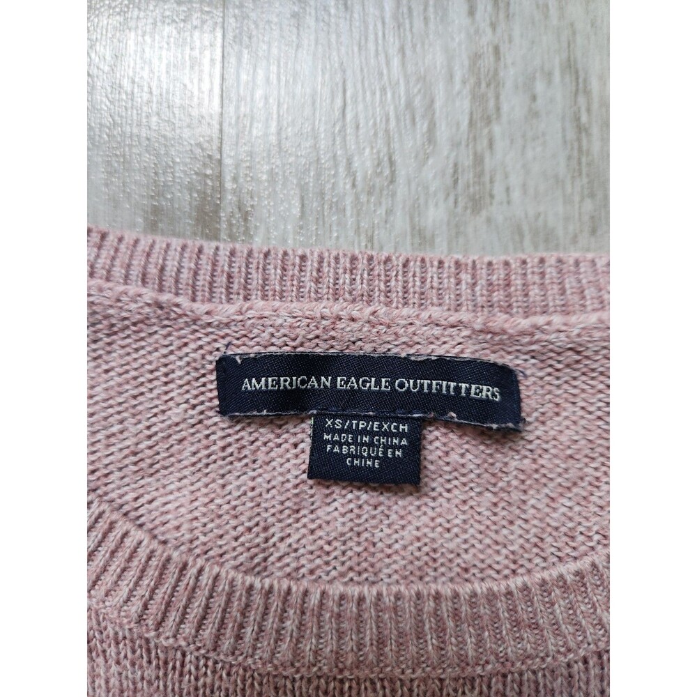 American Eagle Cold Shoulder Knit Sweater Bell Sleeve Heathered Pink XS EUC - Picture 5 of 9